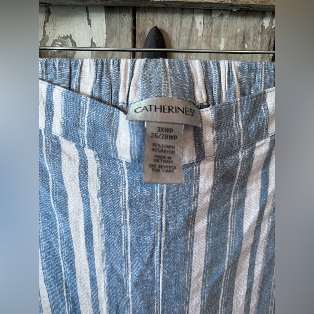 Catherine’s Blue & White Striped Lynen Blend Pants Size 3XWP NWT - Picture 2 of 7